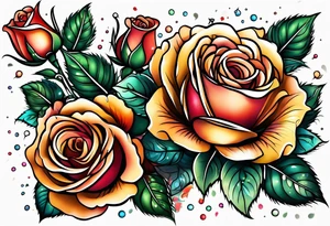 Roses with filled in stars & bubbles tattoo idea