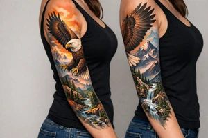 majestic eagle spreading wings against mountain peaks tattoo idea