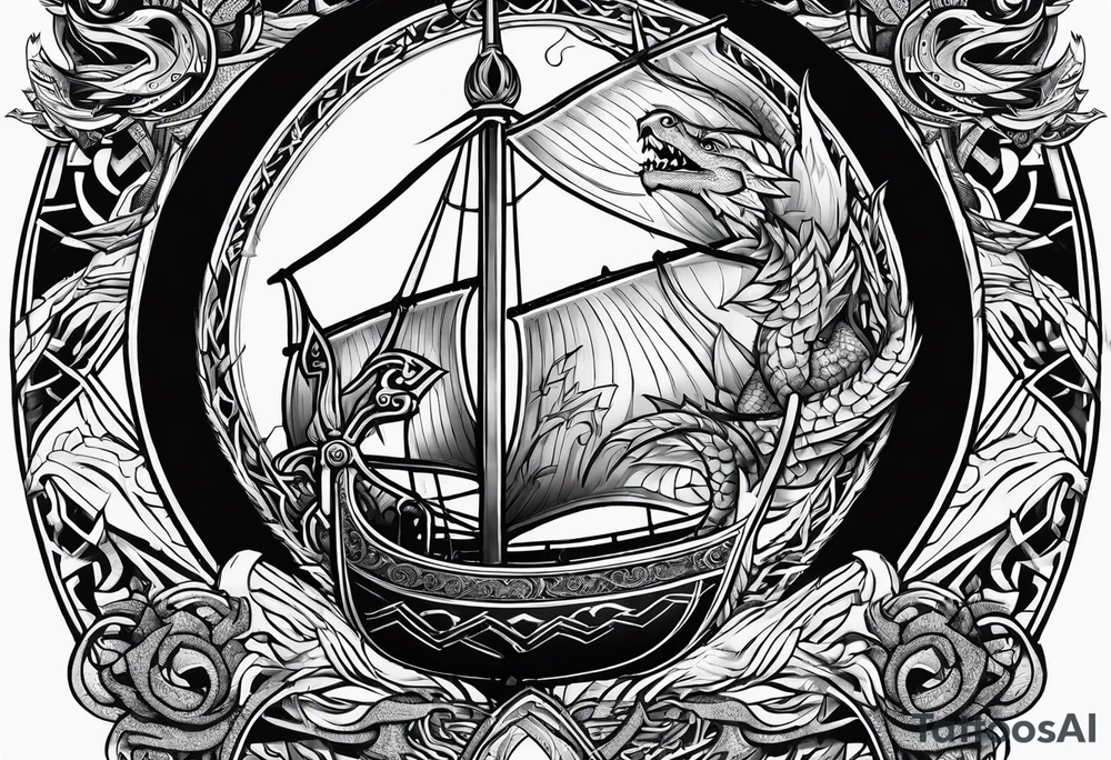 Valhalla sword shield long ship dragon axe Valknut tattoo idea