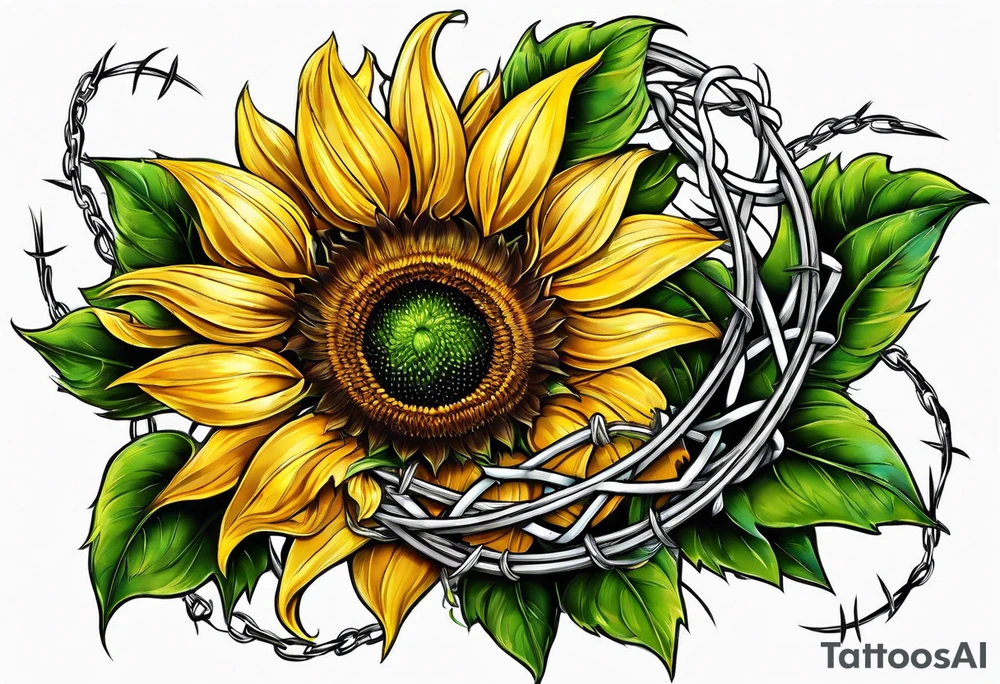 Sunflower, wheat, and barbed wire half sleeve tattoo idea