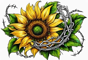 Sunflower, wheat, and barbed wire half sleeve tattoo idea