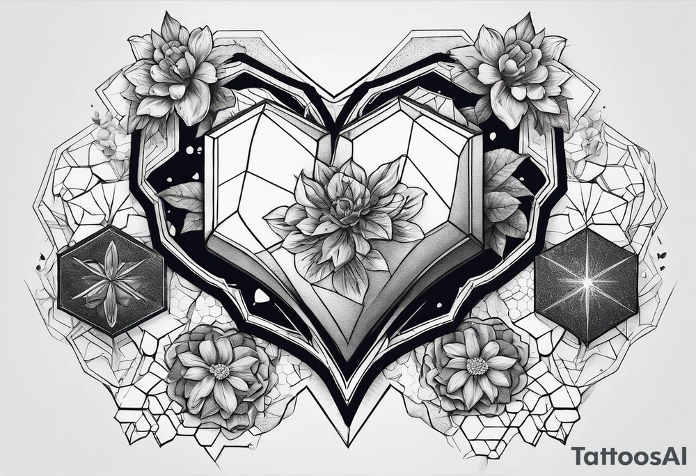 hexagon chest heart  surrounded by hexagons tattoo idea