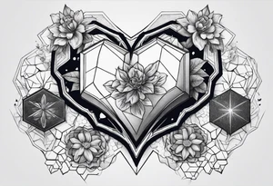 hexagon chest heart  surrounded by hexagons tattoo idea