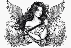 Female angel with sword and dominant tattoo idea