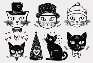 black cat with a funny hat and a sweat tattoo idea