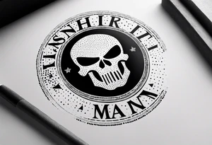 The Punisher skull with Manners Maketh Man text tattoo idea