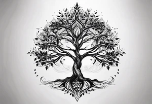tree of life with long vertical roots
3 line triangles behind tattoo idea