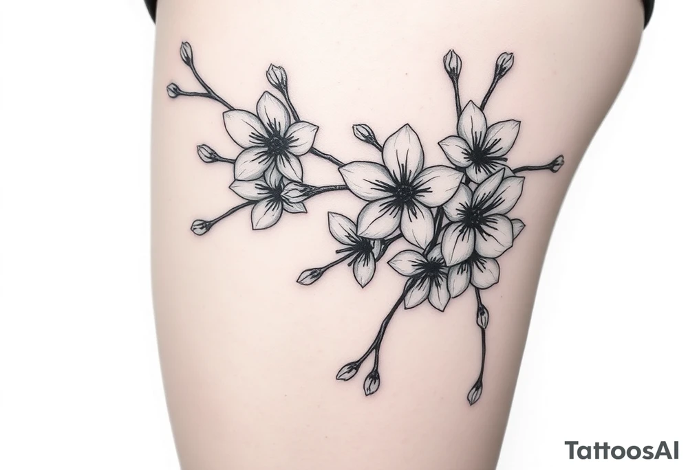 delicate cherry blossoms swirling in spring breeze with petals tattoo idea