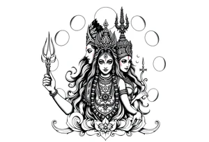 Lord Shiva, Godess Kali, Godess Lilith with the moon phases in the background tattoo idea