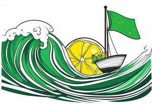 A lemon-Buoy with a green leaf-flag on waves tattoo idea