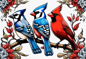 Cardinal and blue jay tattoo idea