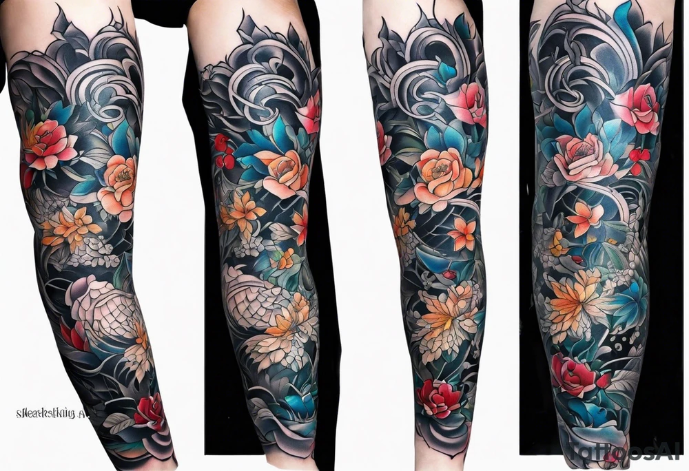 Full leg tattoo sleeve square tattoo idea