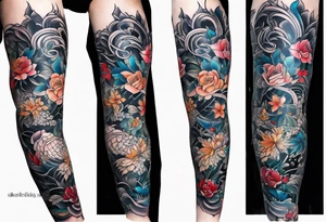 Full leg tattoo sleeve square tattoo idea