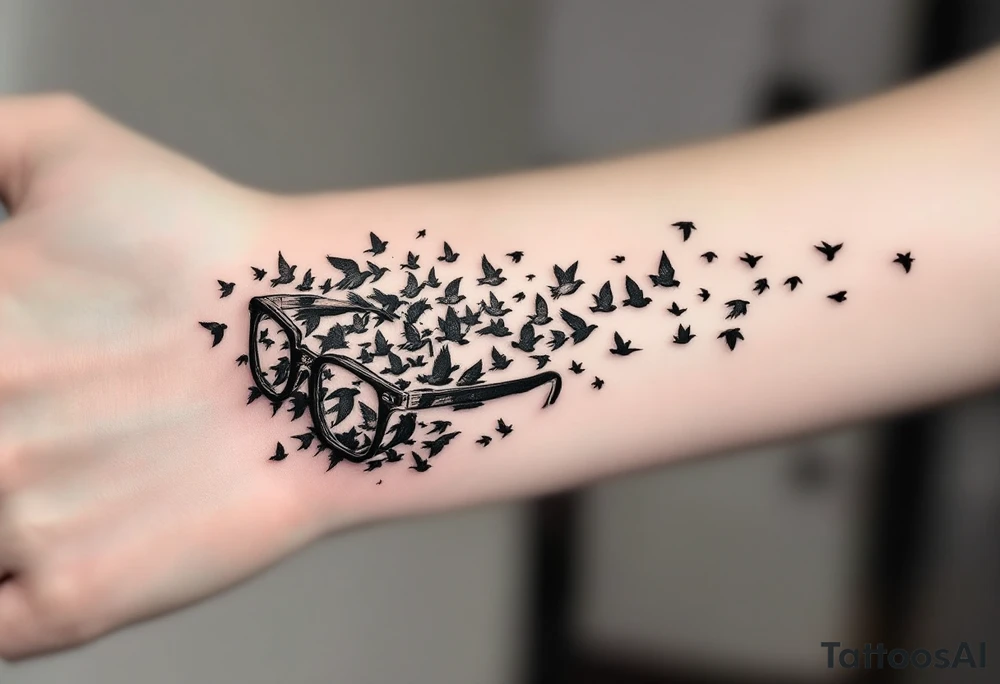 Glasses that turn into birds
The temples of the glasses smoothly turn into a flock of birds, which symbolizes freedom from the limitations that were previously caused by poor eyesight. tattoo idea