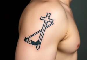 Realistic hockey stick made as a cross tattoo idea