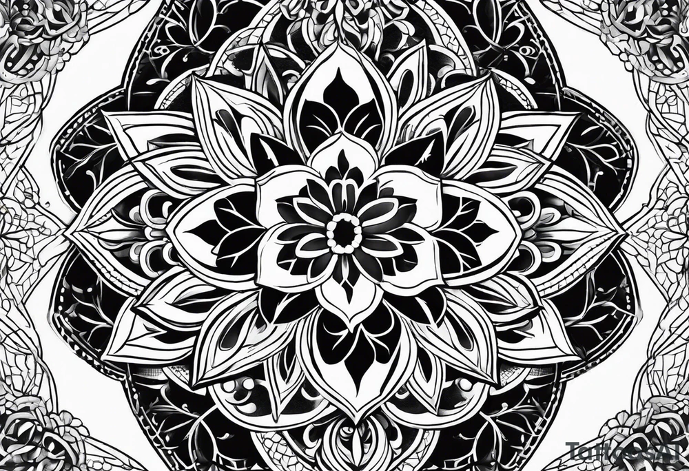 flower of life with henna pattern tattoo idea