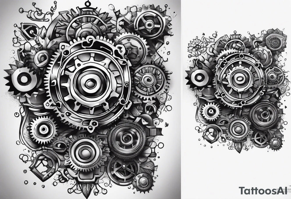 Nuts and bolts and gears and cogs on thigh tattoo idea