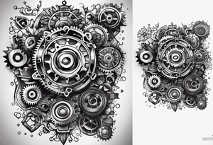 Nuts and bolts and gears and cogs on thigh tattoo idea