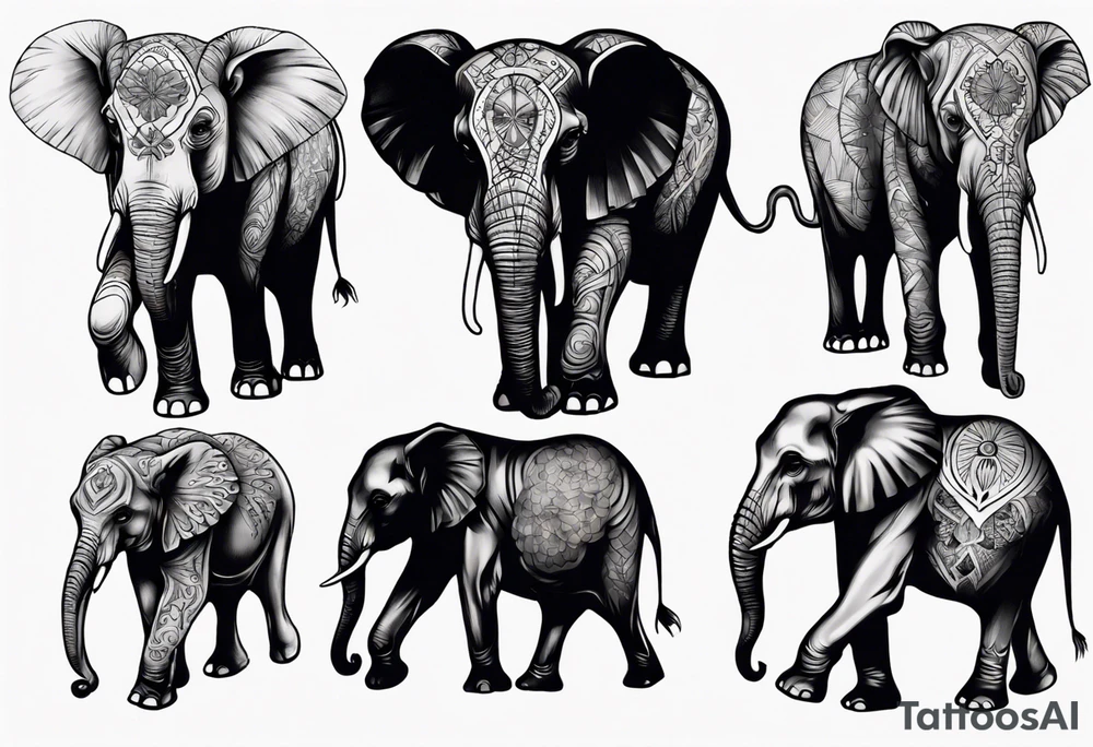 4 elephants family tattoo idea