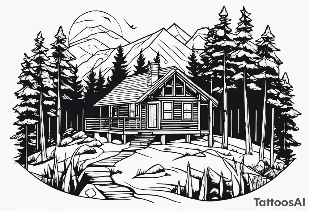 small cabin in the woods tattoo idea