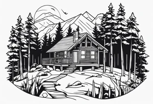 small cabin in the woods tattoo idea