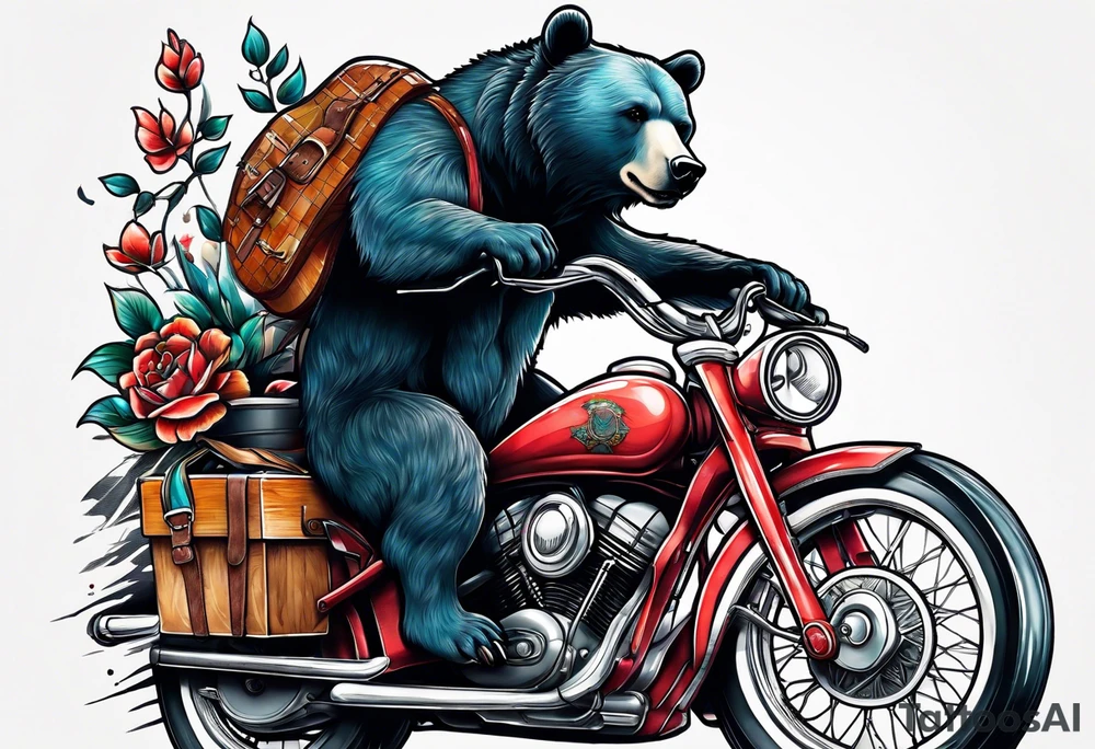 BEAR RIDING A BIKE AND PLAYING GUITAR tattoo idea