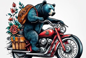 BEAR RIDING A BIKE AND PLAYING GUITAR tattoo idea