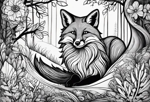 A playful fox with a bushy tail, set in a lush forest, illustrating cleverness and adaptability.” tattoo idea