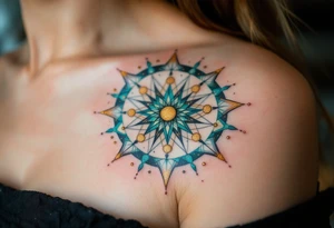 This Capricorn star tattoo blends golden dots and teal lines for a cosmic, earth-meets-sky vibe. tattoo idea