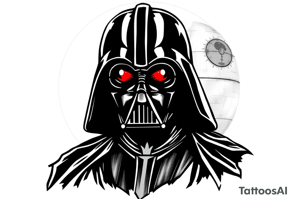 Darth vader with death star in the backdrop tattoo idea