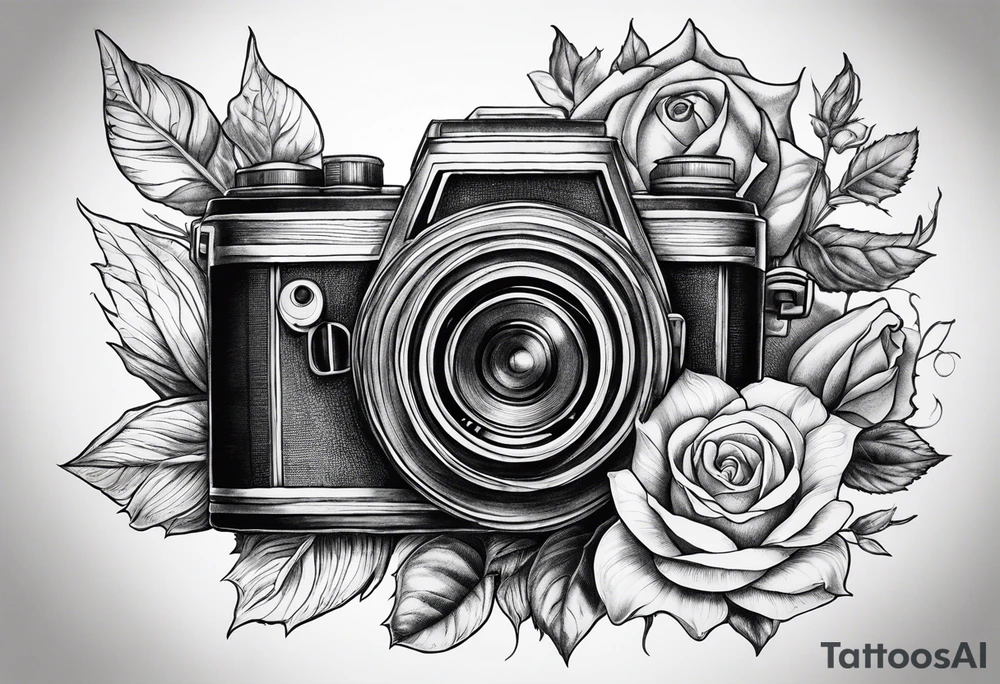 sunflower, camera, flower rose , book tattoo idea