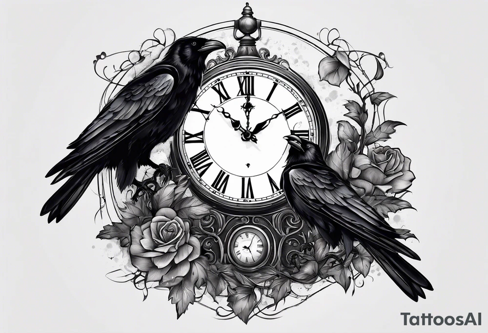 broken clock with ravens tattoo idea