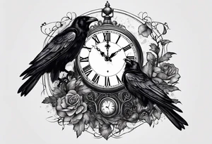 broken clock with ravens tattoo idea