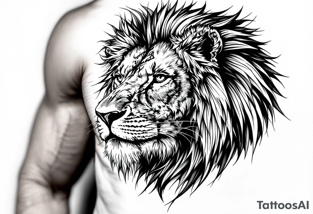 egyptian themed lion (red and black) tattoo idea