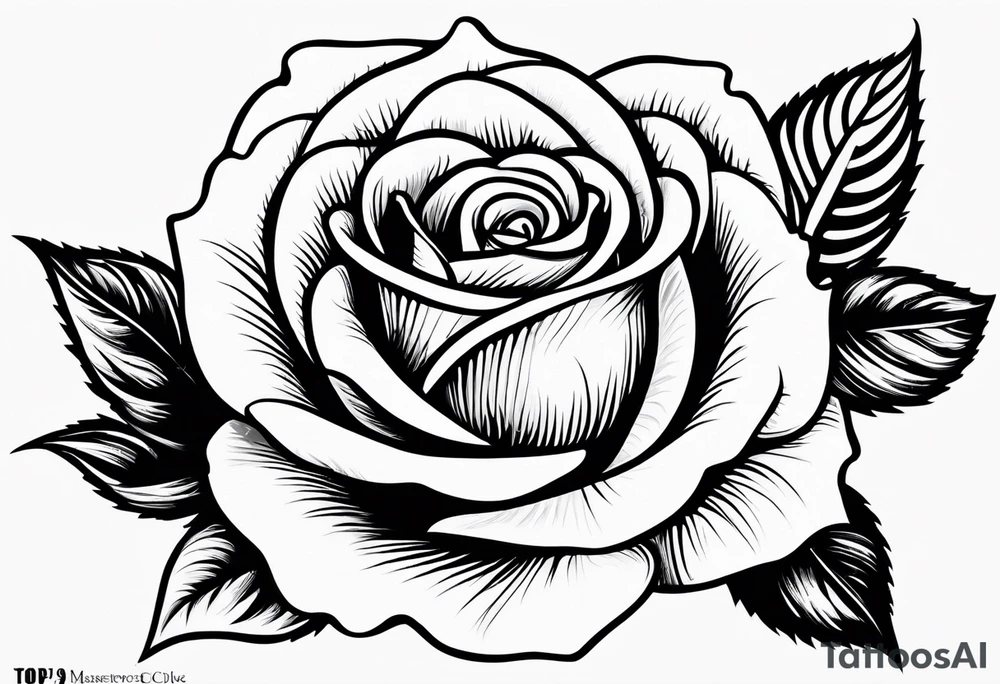 Single rose with decorative swirls tattoo idea