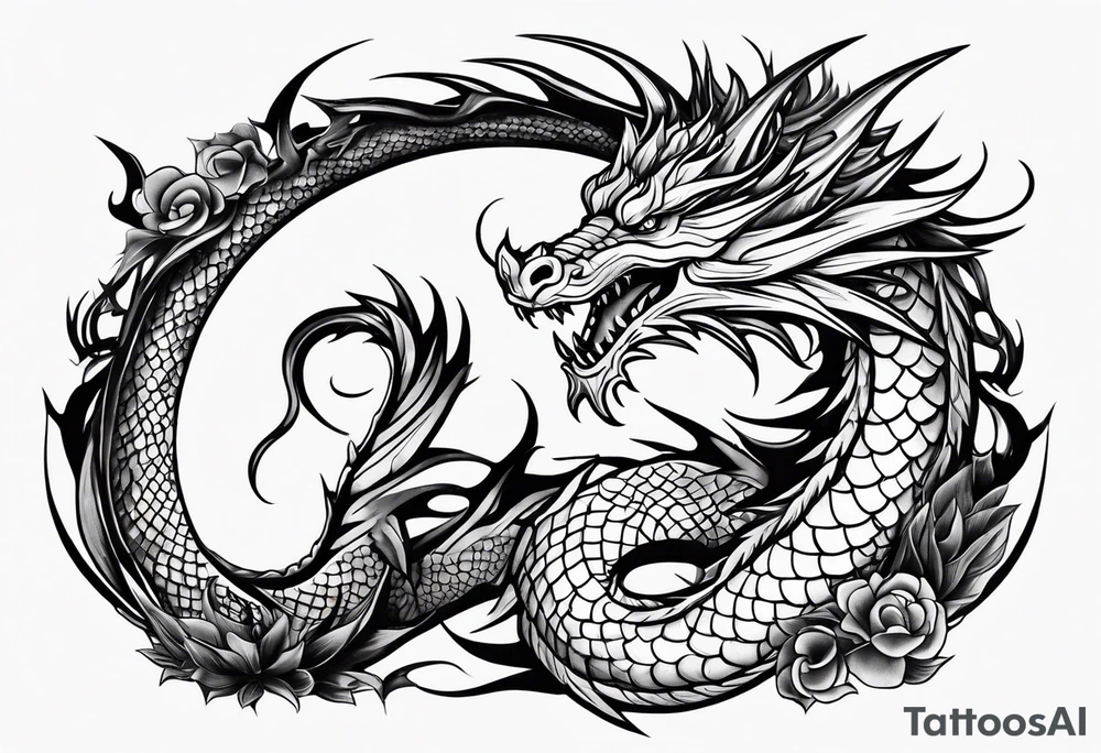 whole dragon minimalism tattoo idea