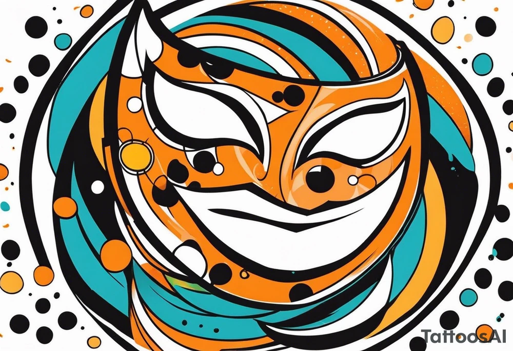 Laughing Male masquerade mask with orange and black circles tattoo idea
