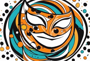 Laughing Male masquerade mask with orange and black circles tattoo idea