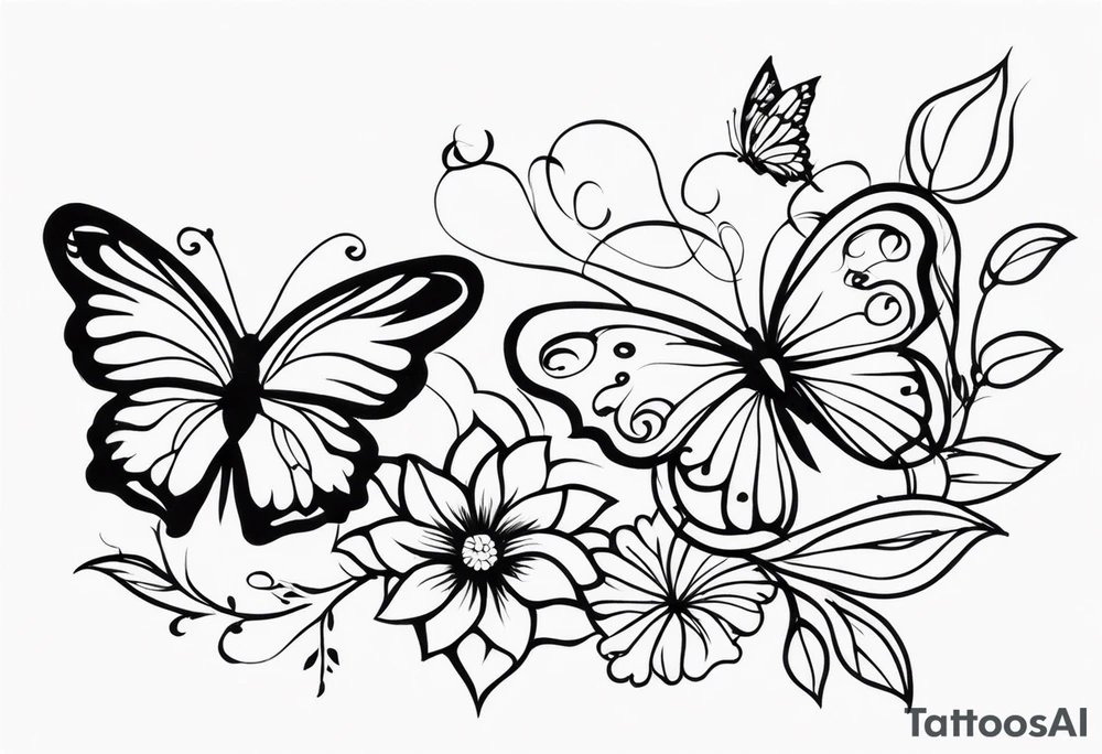 flower, vines, and butterflies on arm tattoo idea