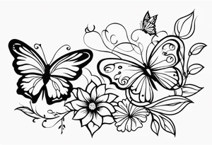 flower, vines, and butterflies on arm tattoo idea