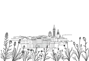 Barcelona cityscape, Spanish plants, leg sleeve tattoo idea