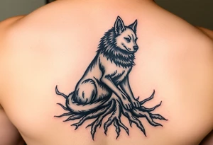 Powerful dark side black woof, sitting with roots, waiting to be unleashed tattoo idea