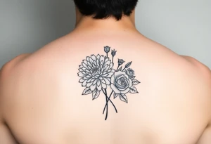 Single flower bouquet with Chrysanthemum and rose tattoo idea