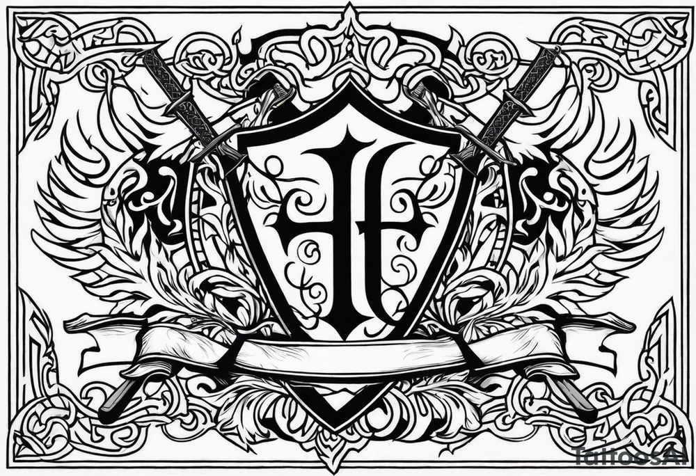 Valhalla flames shield sword tattoo idea