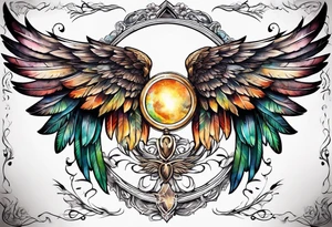 a pair of wings with a halo above them tattoo idea