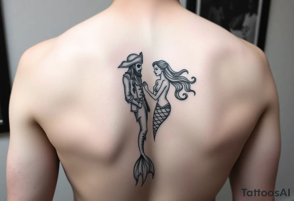 minimalist pirate and mermaid couples tattoos tattoo idea