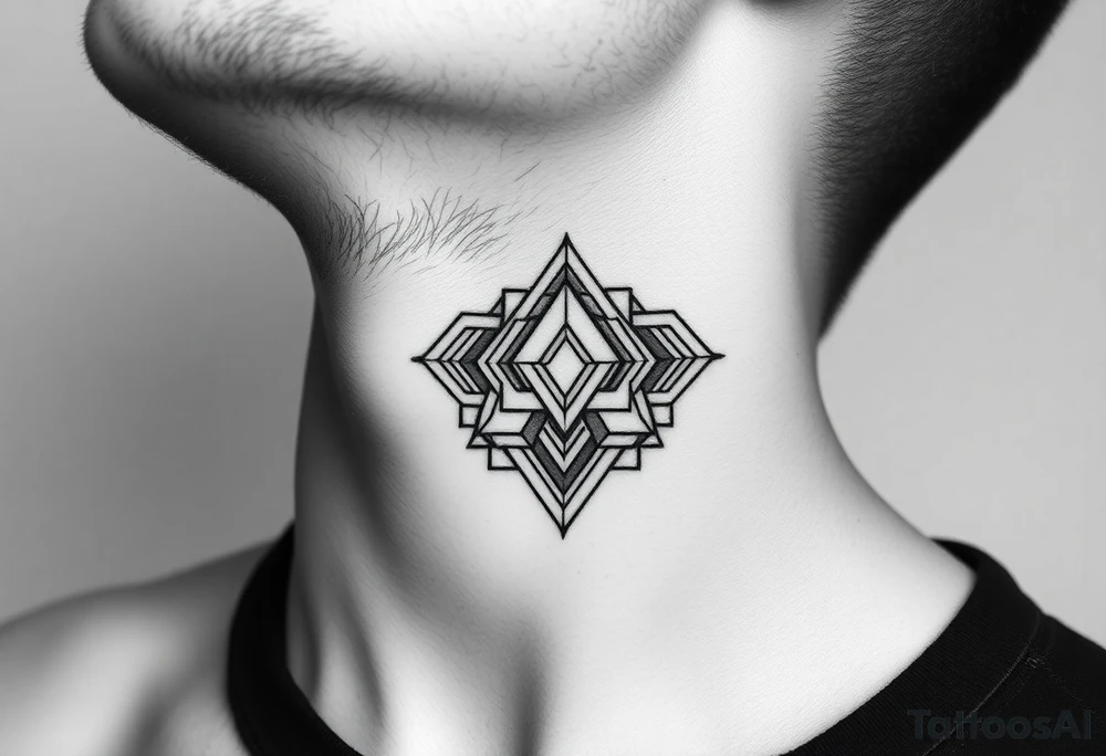 wide geometric throat tattoo with multiple layers tattoo idea