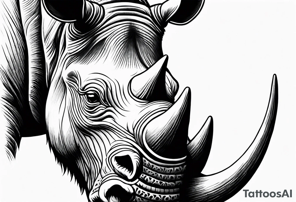 Wooly rhino killing enemy with tusk tattoo idea
