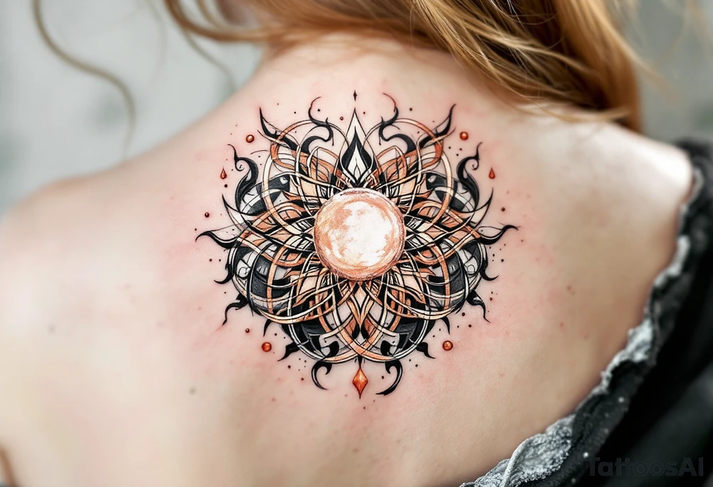 The soft blending of rose gold and black in this Celtic sun creates a feminine and fierce energy. tattoo idea