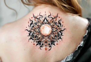 The soft blending of rose gold and black in this Celtic sun creates a feminine and fierce energy. tattoo idea